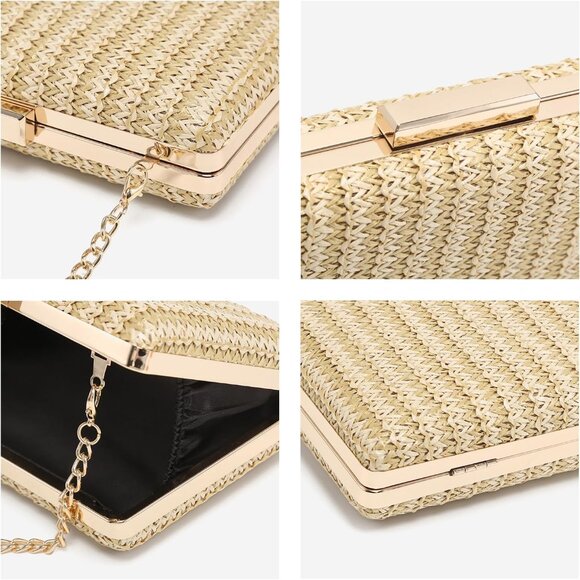 ⚡ Women's Evening Cocktail Glitter Formal Party Prom Tan Clutch Handbags - Picture 4 of 6